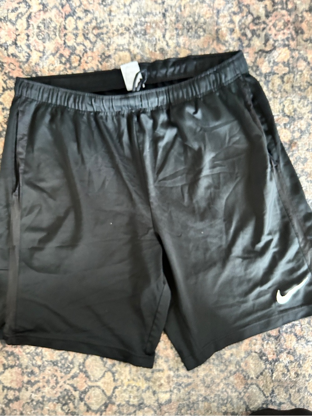 Nike Men's Black Athletic Shorts with White Swoosh
